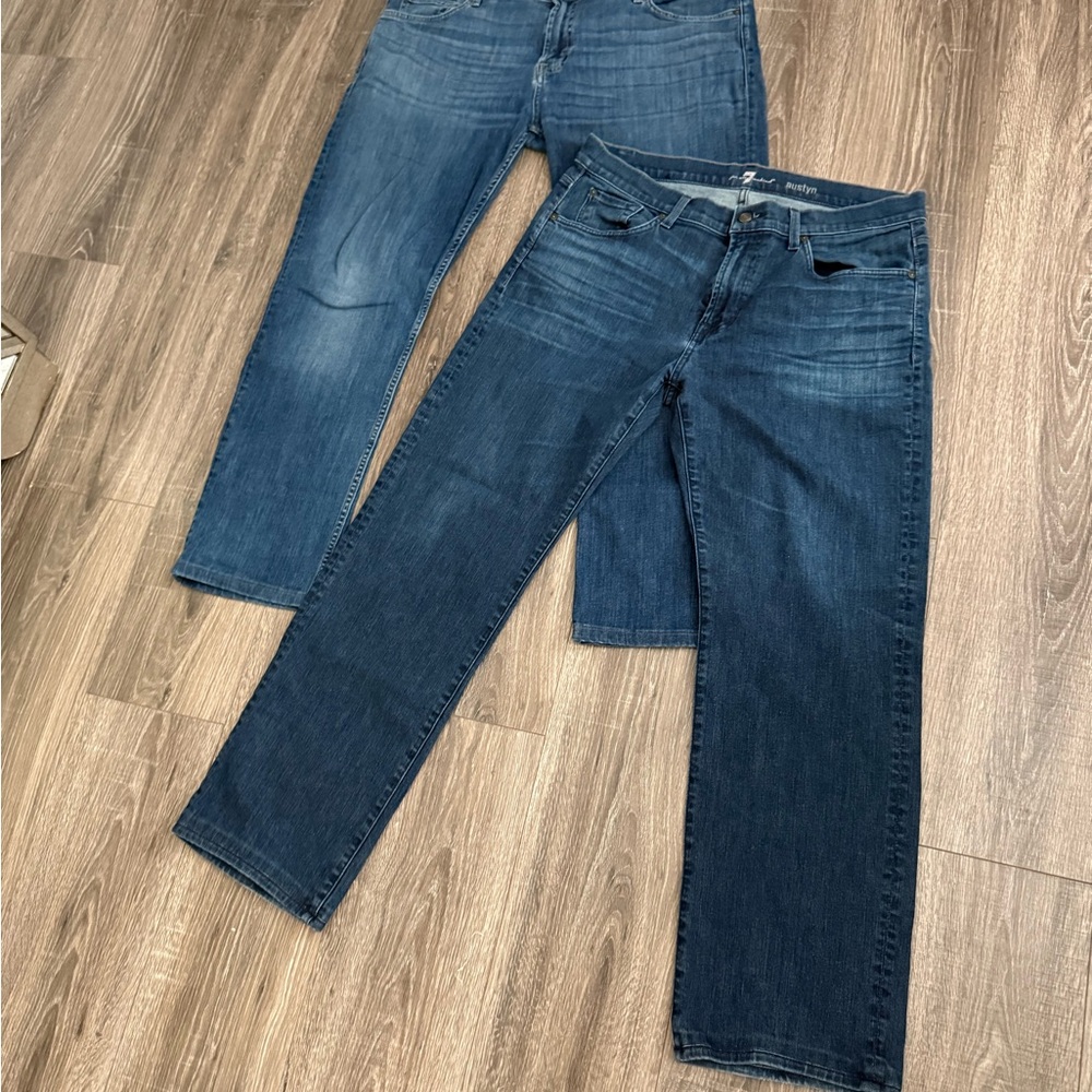7 For All Mankind Men's Dark and Medium Blue Straight Jeans